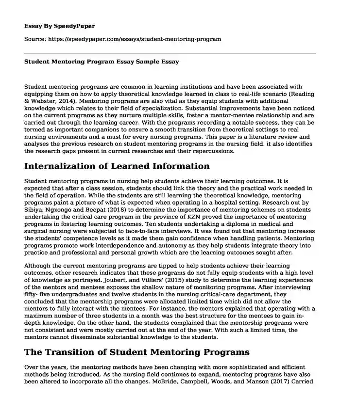 Student Mentoring Program Essay Sample