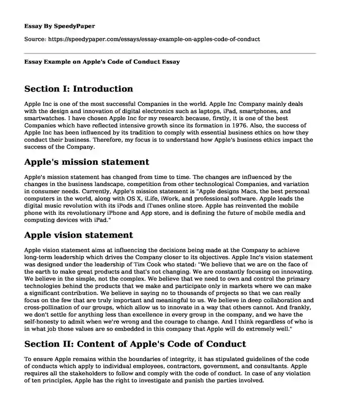 Essay Example on Apple's Code of Conduct