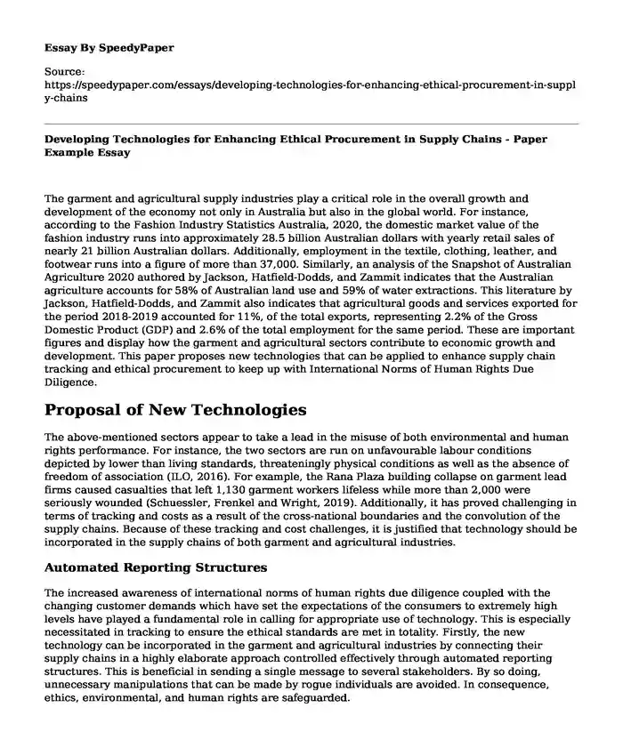 Developing Technologies for Enhancing Ethical Procurement in Supply Chains - Paper Example