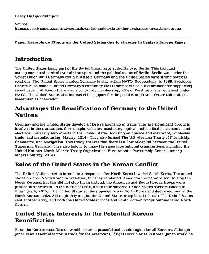 Paper Example on Effects on the United States due to changes in Eastern Europe