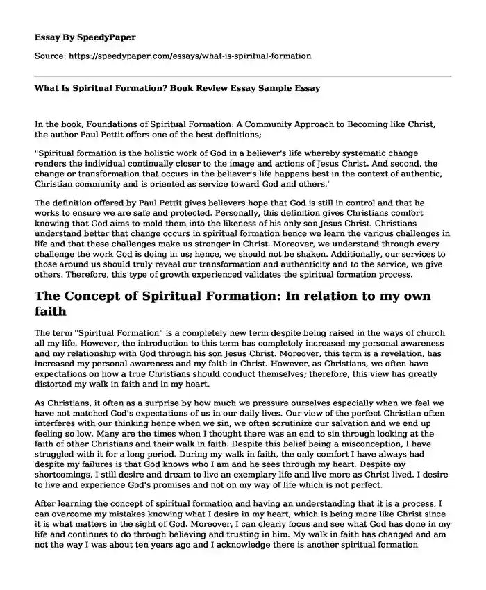 What Is Spiritual Formation? Book Review Essay Sample