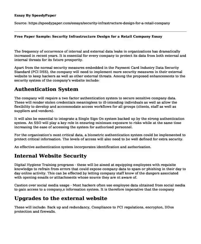 Free Paper Sample: Security Infrastructure Design for a Retail Company