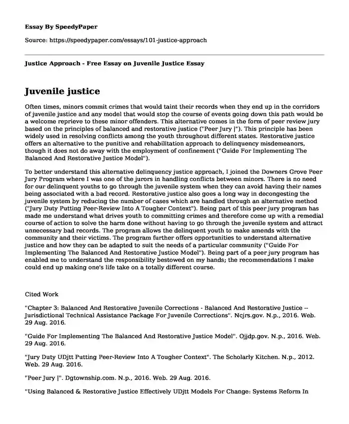 Justice Approach - Free Essay on Juvenile Justice