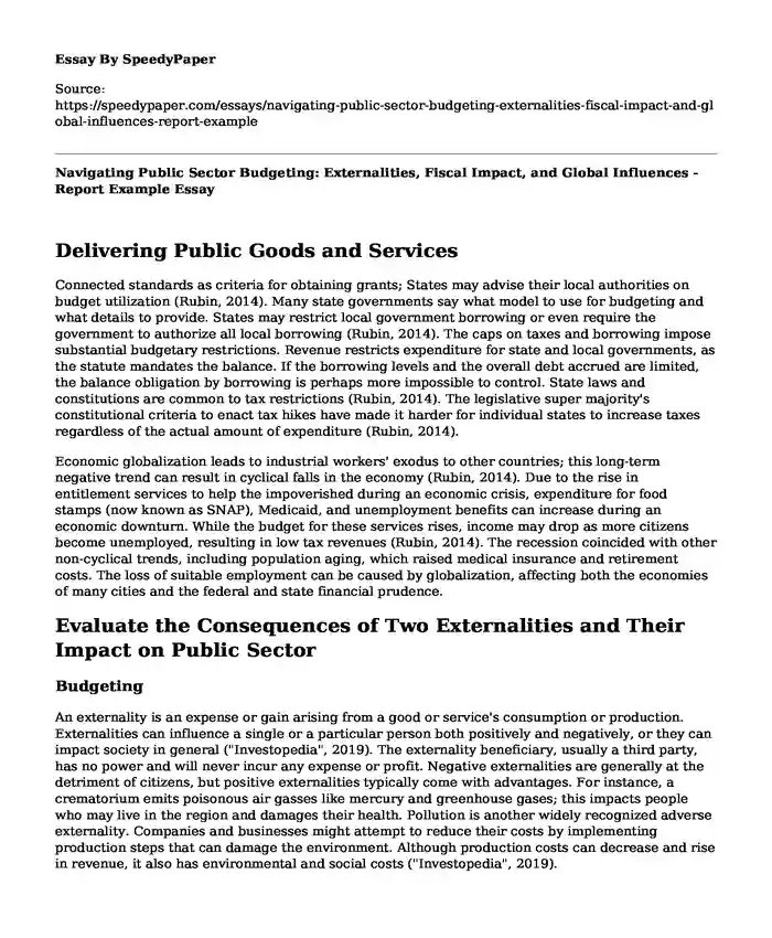 Navigating Public Sector Budgeting: Externalities, Fiscal Impact, and Global Influences - Report Example