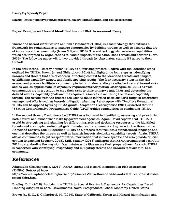 Paper Example on Hazard Identification and Risk Assessment