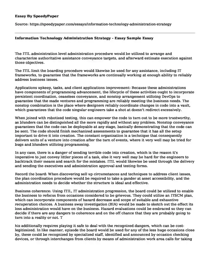 Information Technology Administration Strategy - Essay Sample