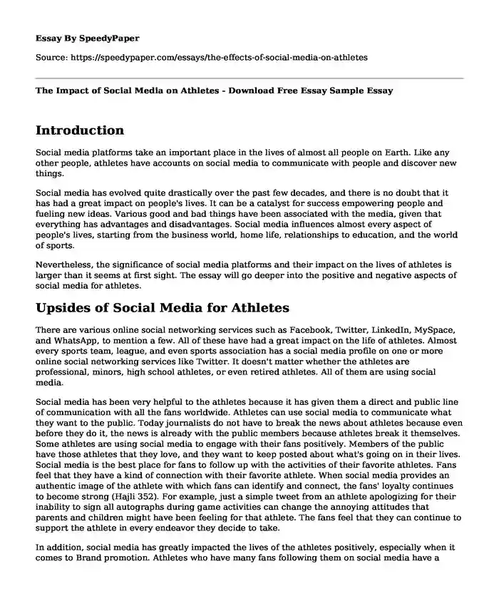 The Impact of Social Media on Athletes - Download Free Essay Sample