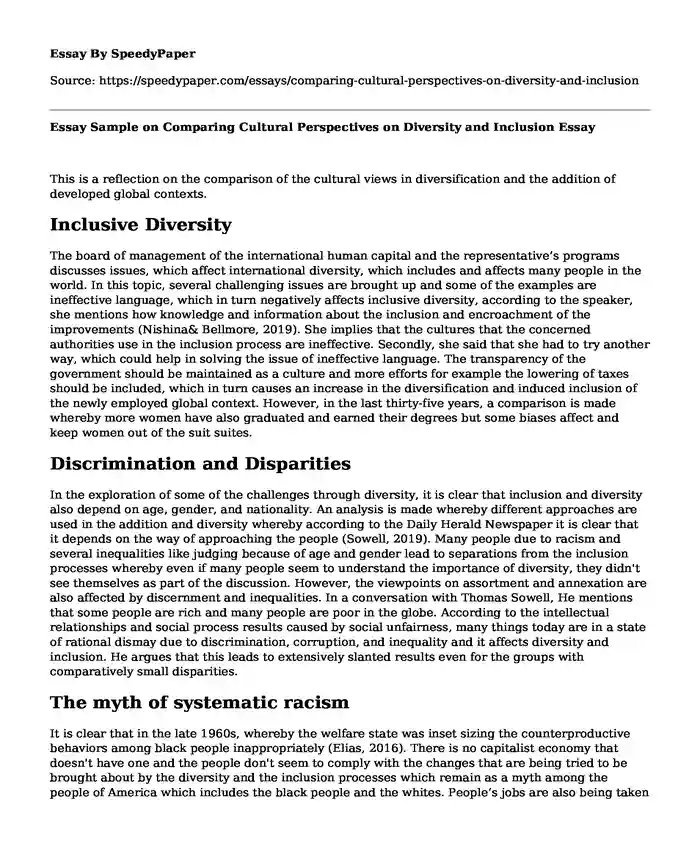 Essay Sample on Comparing Cultural Perspectives on Diversity and Inclusion
