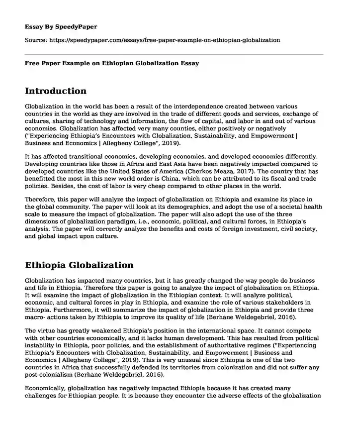 Free Paper Example on Ethiopian Globalization