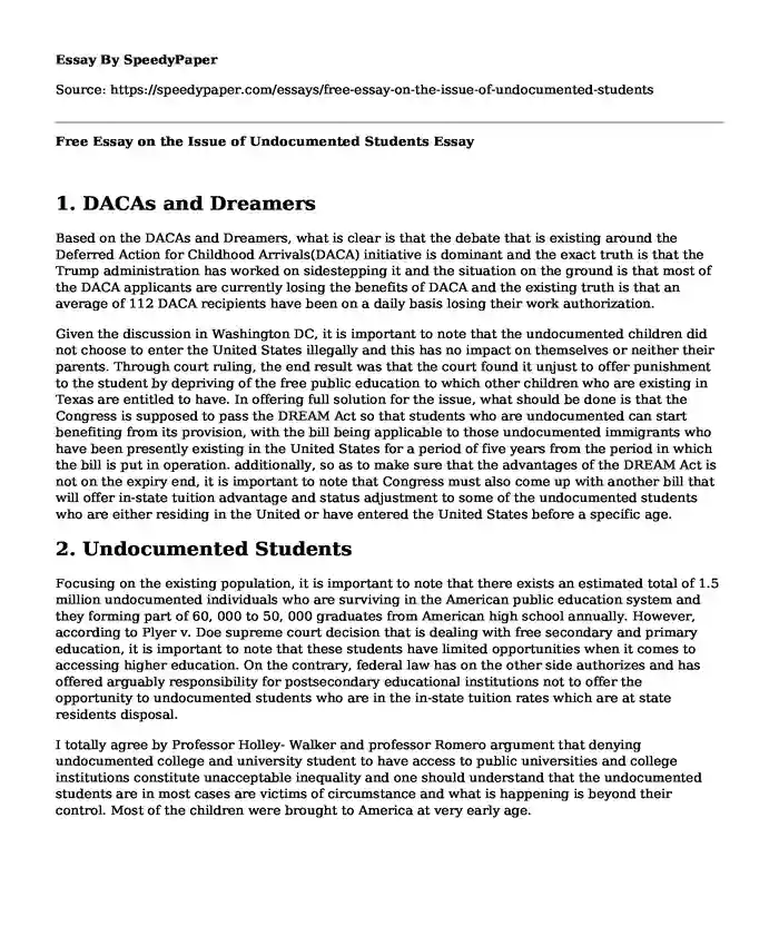 Free Essay on the Issue of Undocumented Students