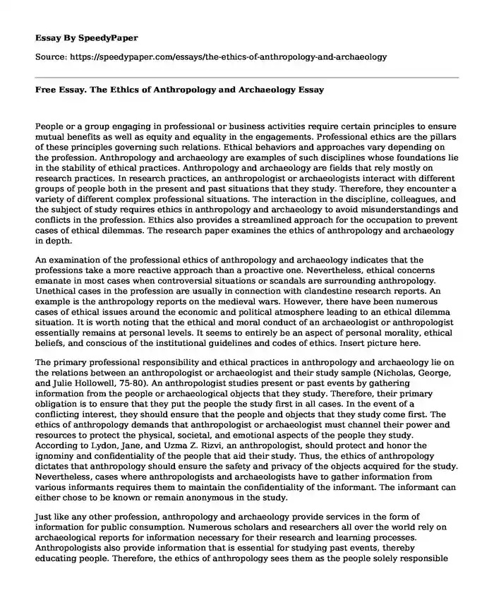 Free Essay. The Ethics of Anthropology and Archaeology