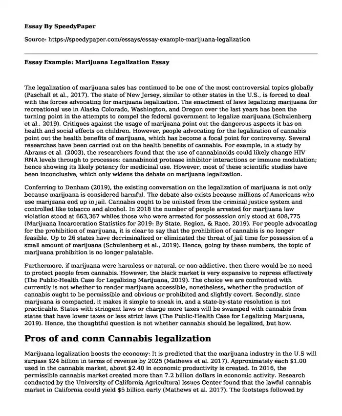 Essay Example: Marijuana Legalization