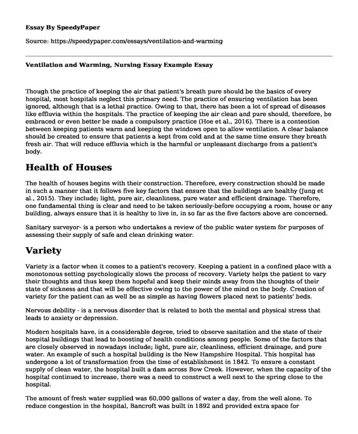 Ventilation and Warming, Nursing Essay Example