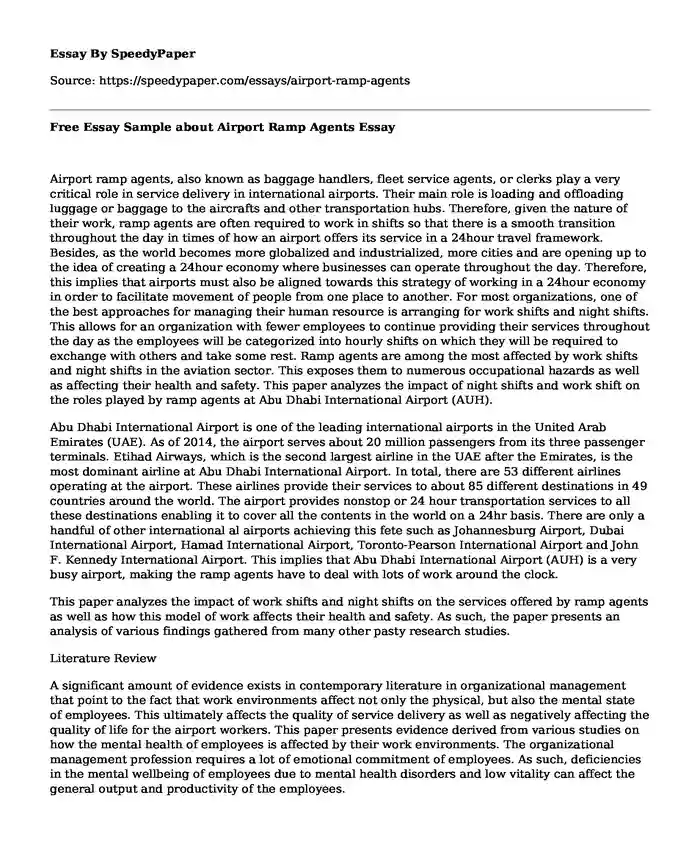 Free Essay Sample about Airport Ramp Agents