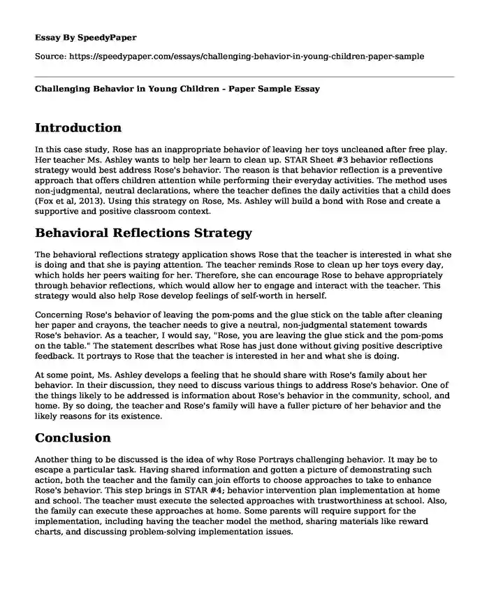 Challenging Behavior in Young Children - Paper Sample