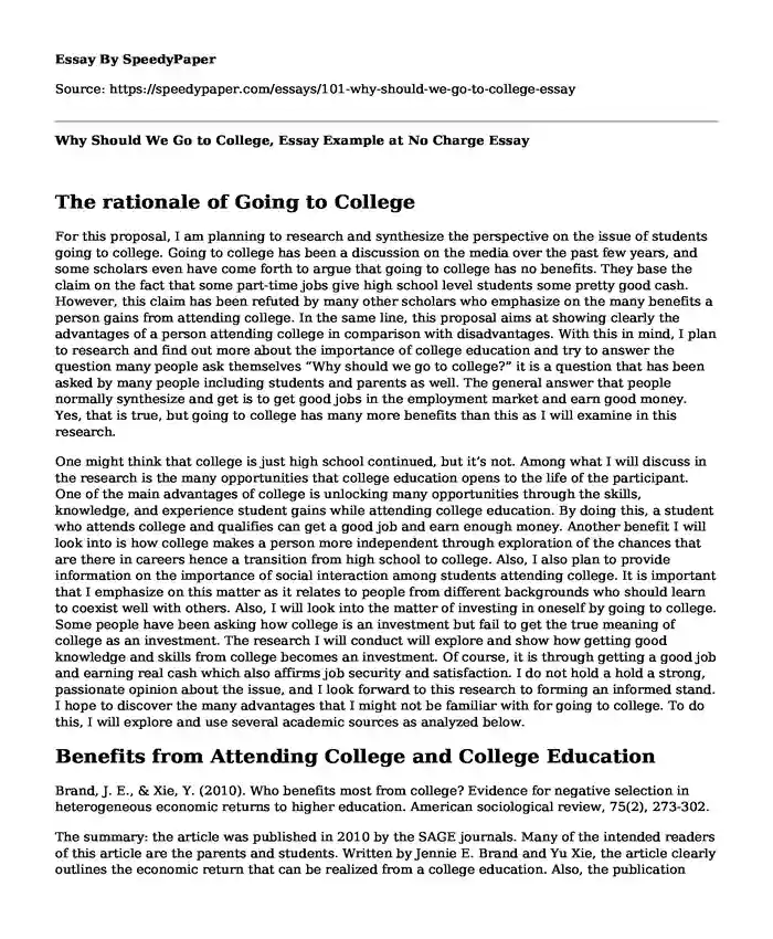 Why Should We Go to College, Essay Example at No Charge