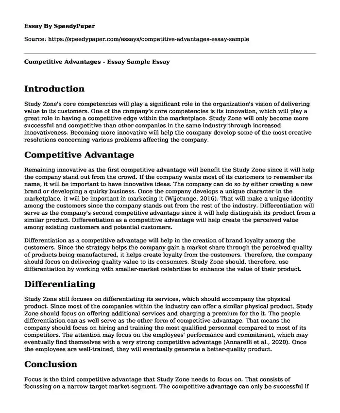 Competitive Advantages - Essay Sample