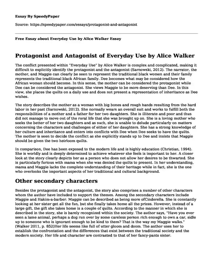 Free Essay about Everyday Use by Alice Walker