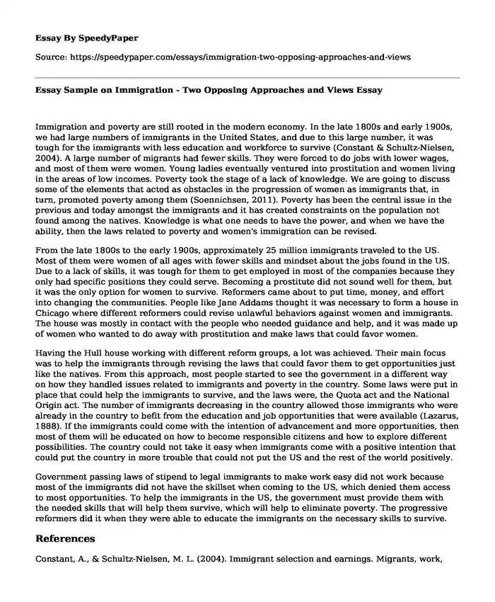 Essay Sample on Immigration - Two Opposing Approaches and Views