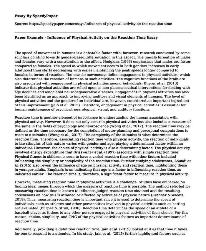 Paper Example - Influence of Physical Activity on the Reaction Time