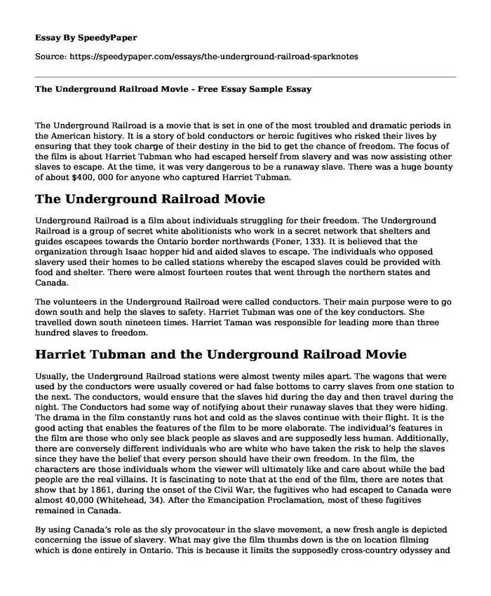 The Underground Railroad Movie - Free Essay Sample