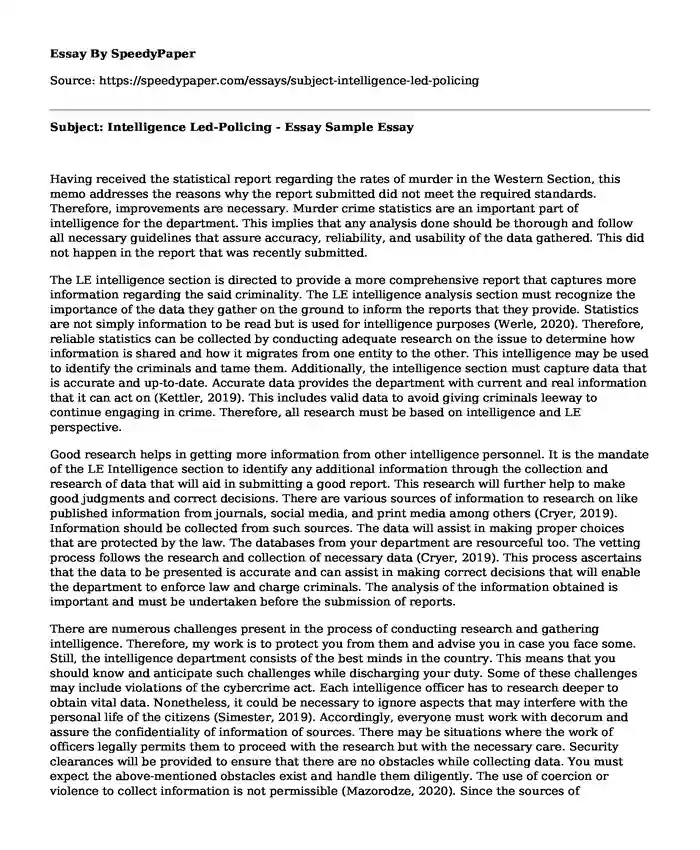 Subject: Intelligence Led-Policing - Essay Sample