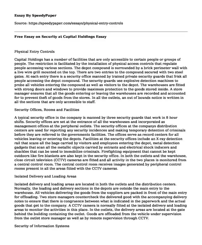 Free Essay on Security at Capital Holdings