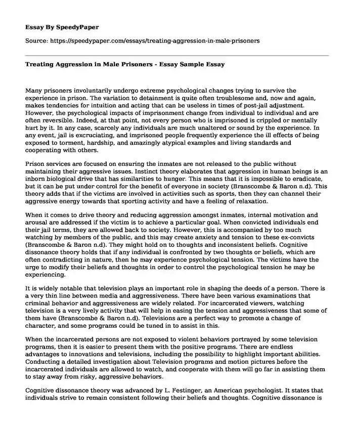 Treating Aggression in Male Prisoners - Essay Sample