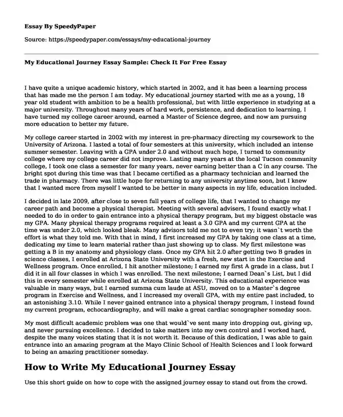 My Educational Journey Essay Sample: Check It For Free
