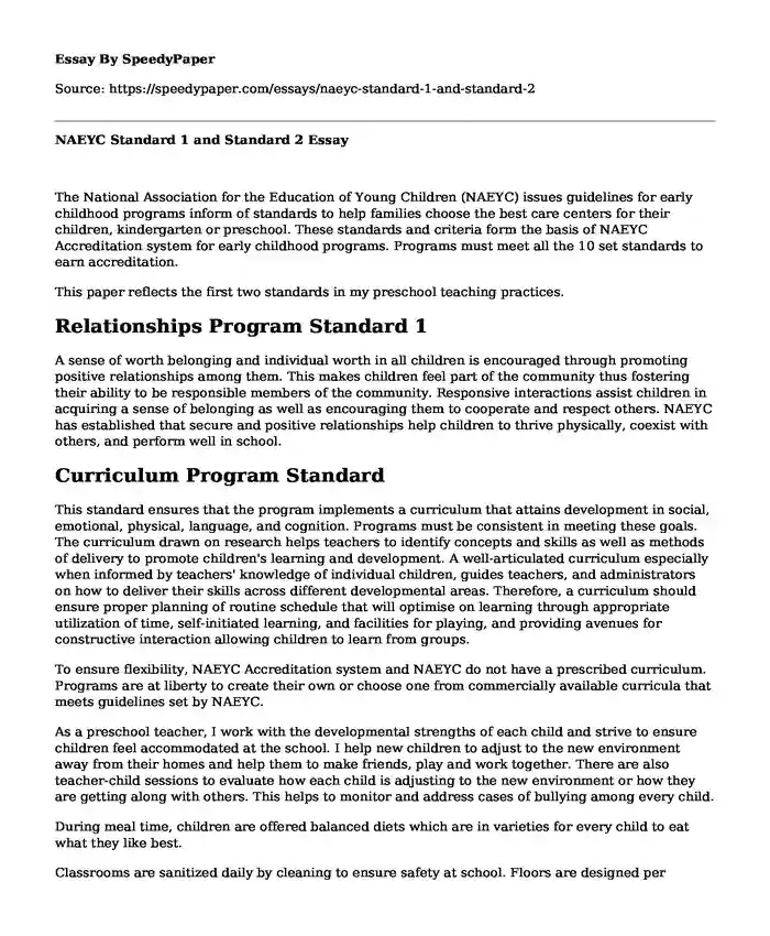 NAEYC Standard 1 and Standard 2