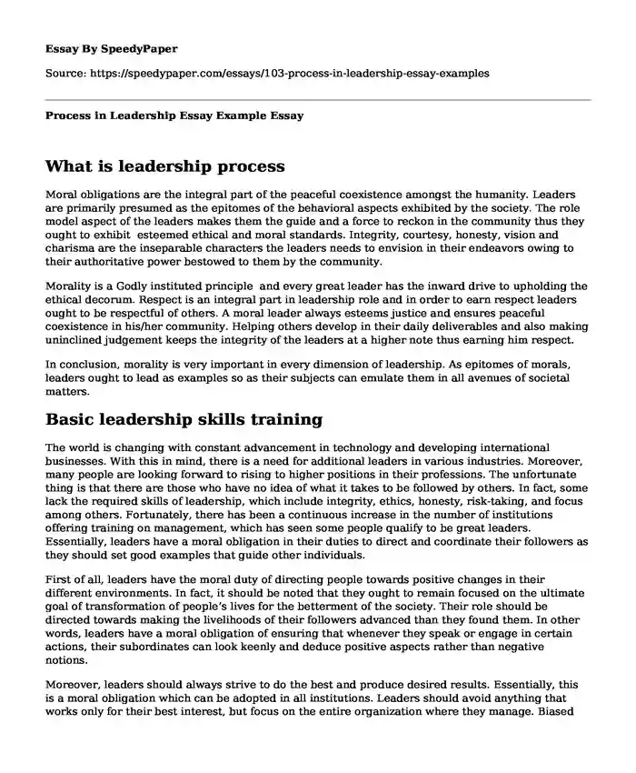 Process in Leadership Essay Example