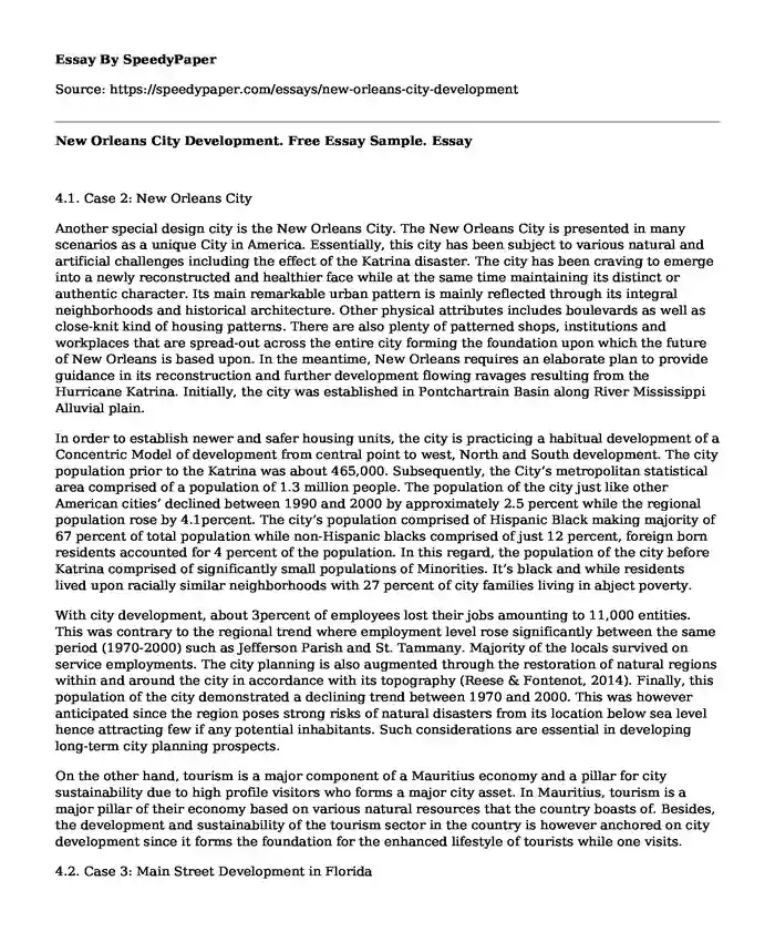 New Orleans City Development. Free Essay Sample.