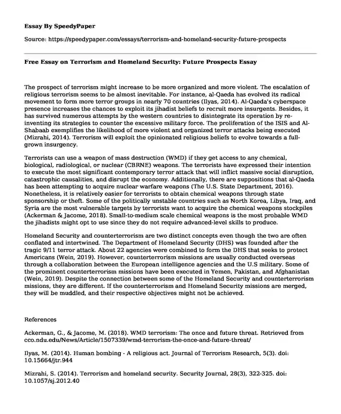 Free Essay on Terrorism and Homeland Security: Future Prospects
