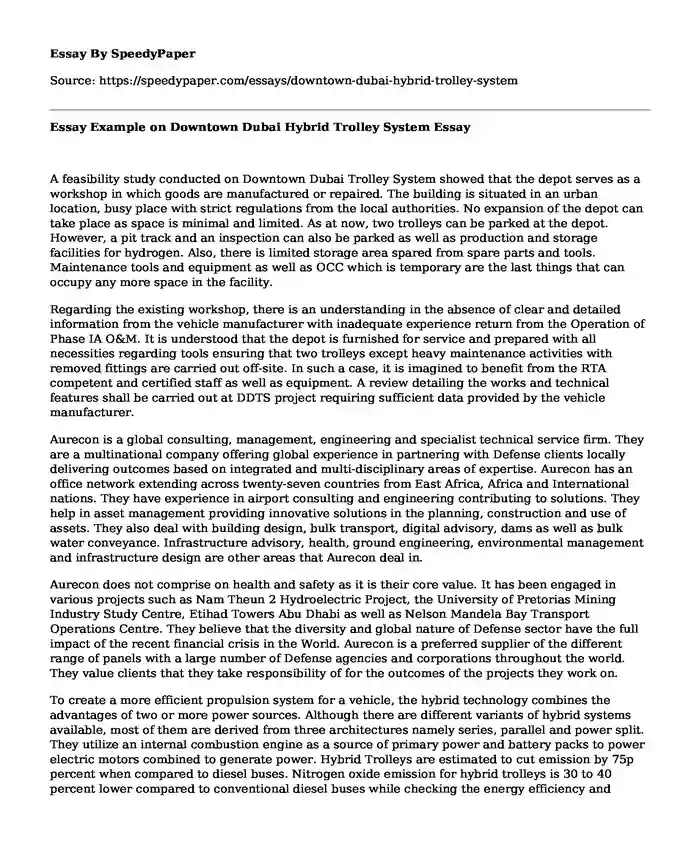 Essay Example on Downtown Dubai Hybrid Trolley System