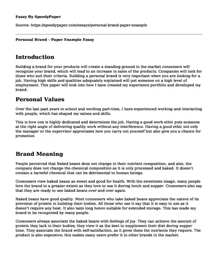 Personal Brand - Paper Example