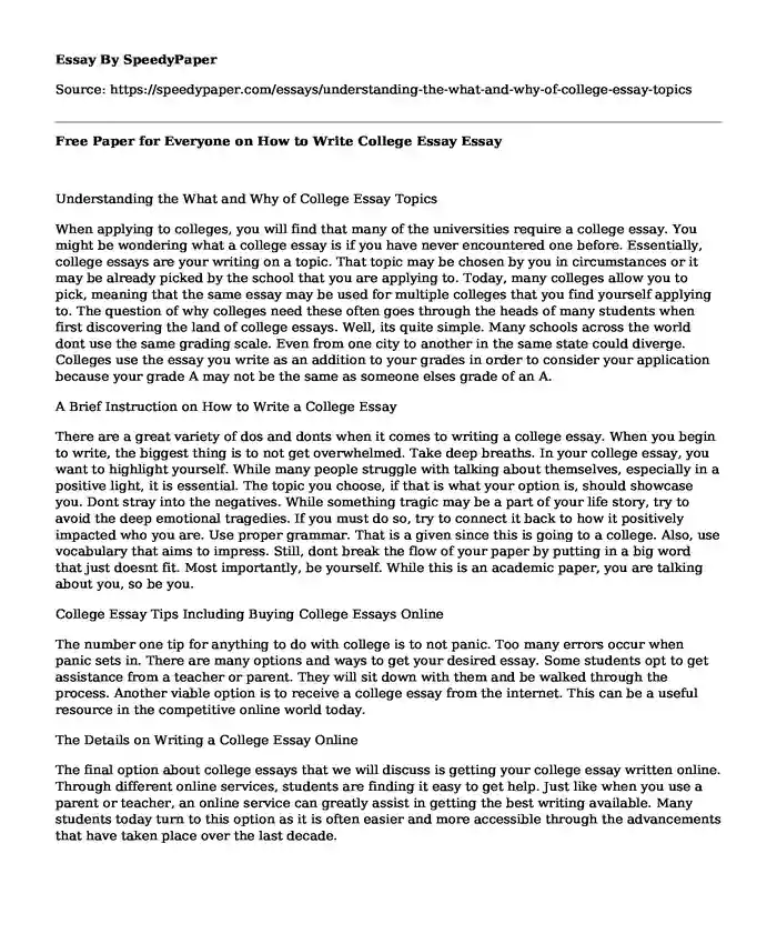 Free Paper for Everyone on How to Write College Essay