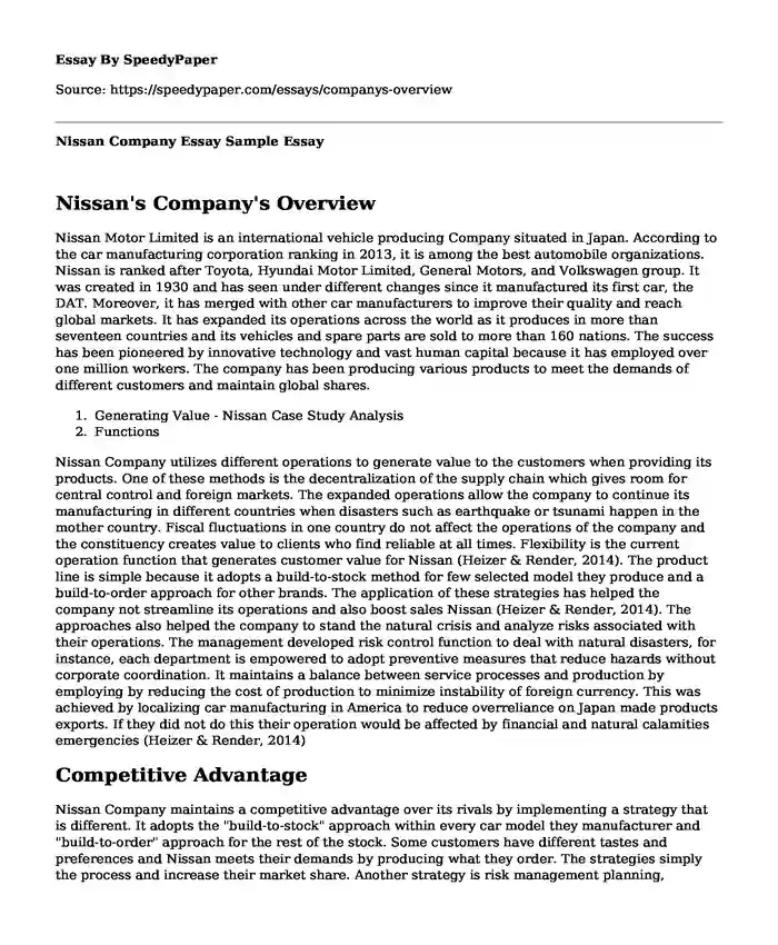 Nissan Company Essay Sample