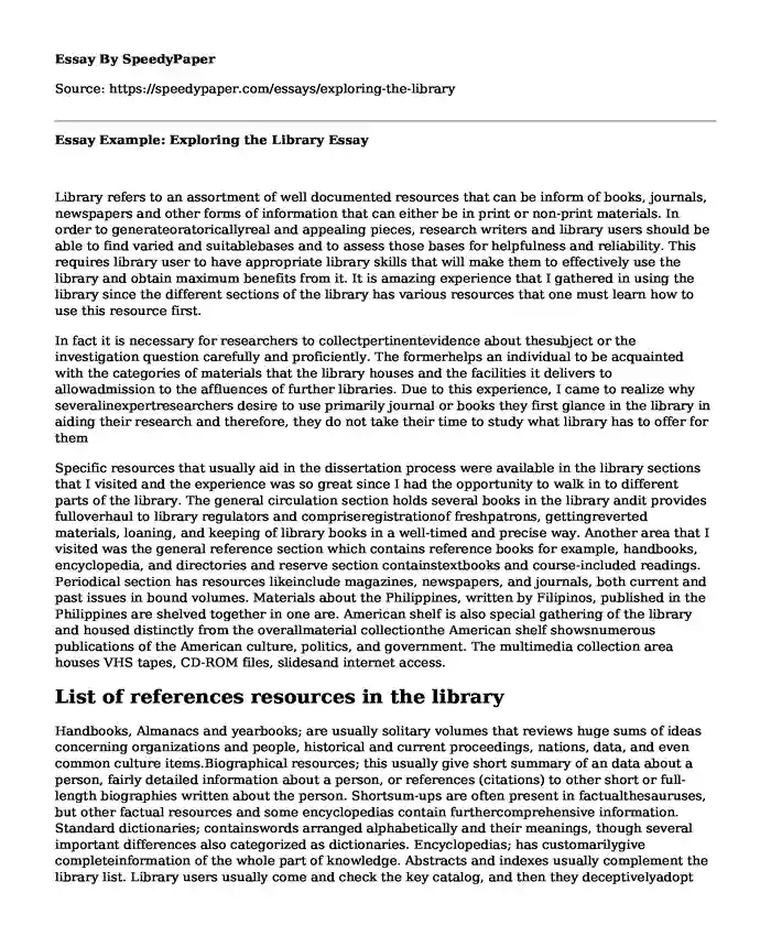 Essay Example: Exploring the Library