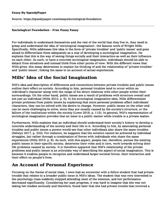 Sociological Foundation - Free Essay