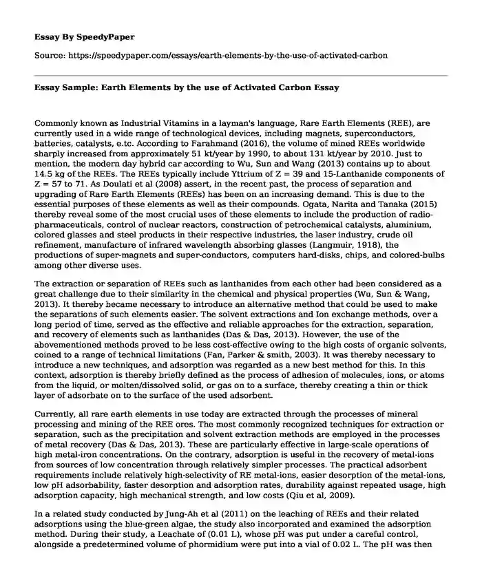 Essay Sample: Earth Elements by the use of Activated Carbon