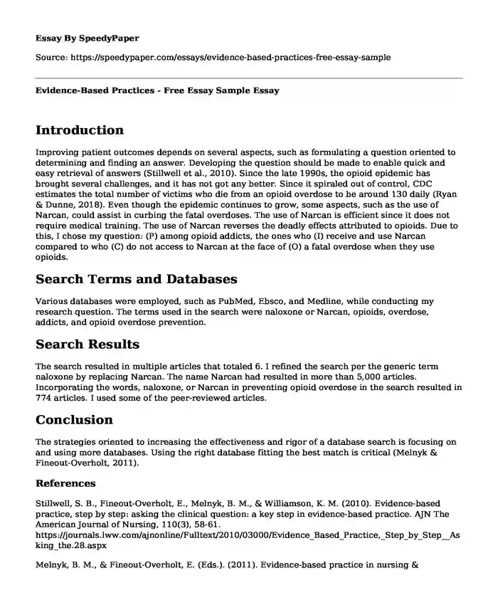 Evidence-Based Practices - Free Essay Sample