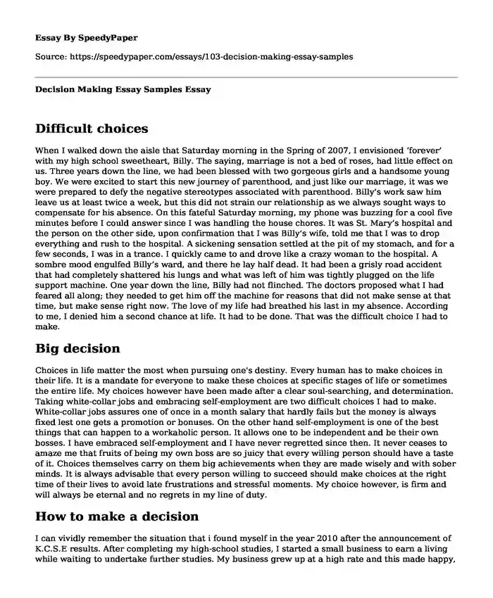 decision making difficulties essay