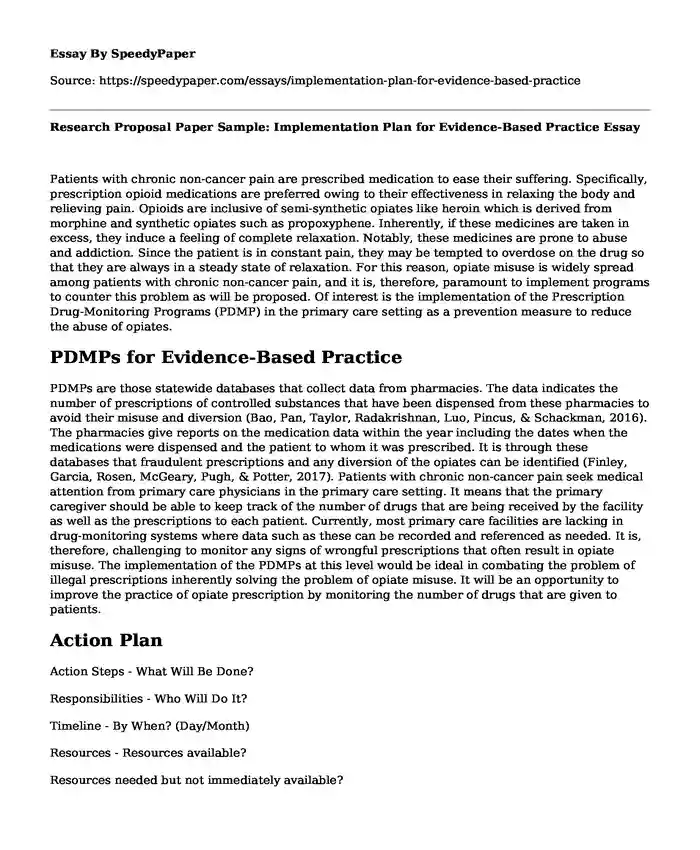 Research Proposal Paper Sample: Implementation Plan for Evidence-Based Practice
