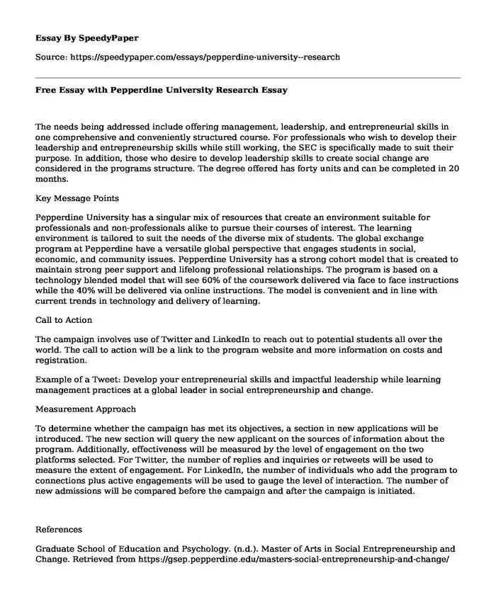 Free Essay with Pepperdine University Research
