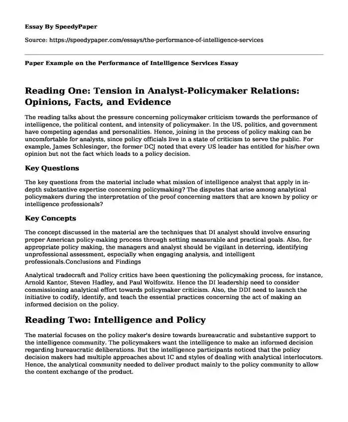 Paper Example on the Performance of Intelligence Services