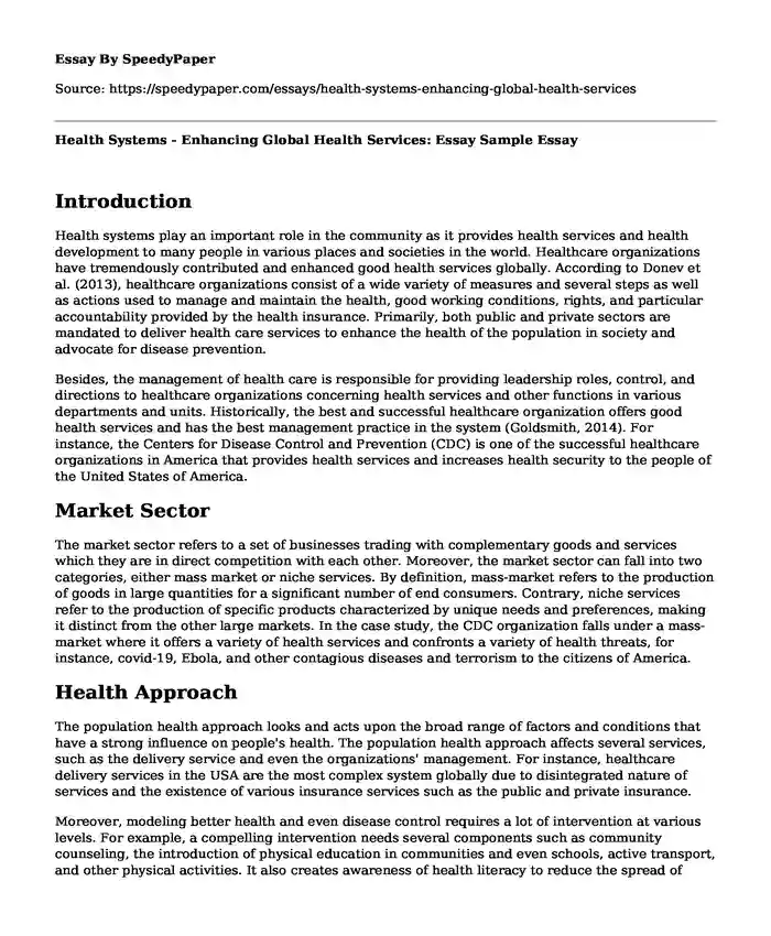 Health Systems - Enhancing Global Health Services: Essay Sample