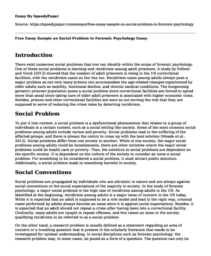Free Essay Sample on Social Problem in Forensic Psychology