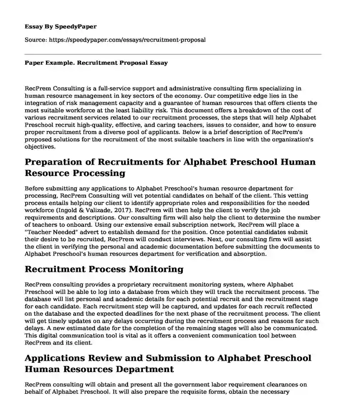 Paper Example. Recruitment Proposal