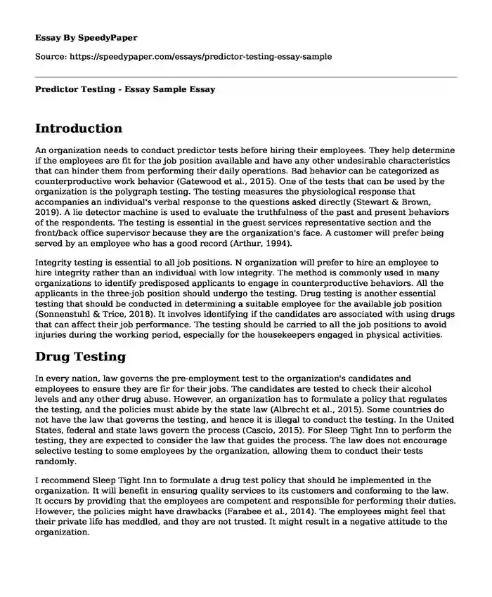 Predictor Testing - Essay Sample