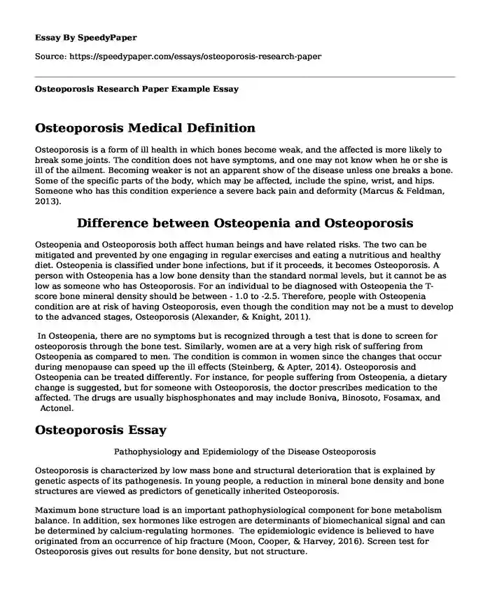 Osteoporosis Research Paper Example